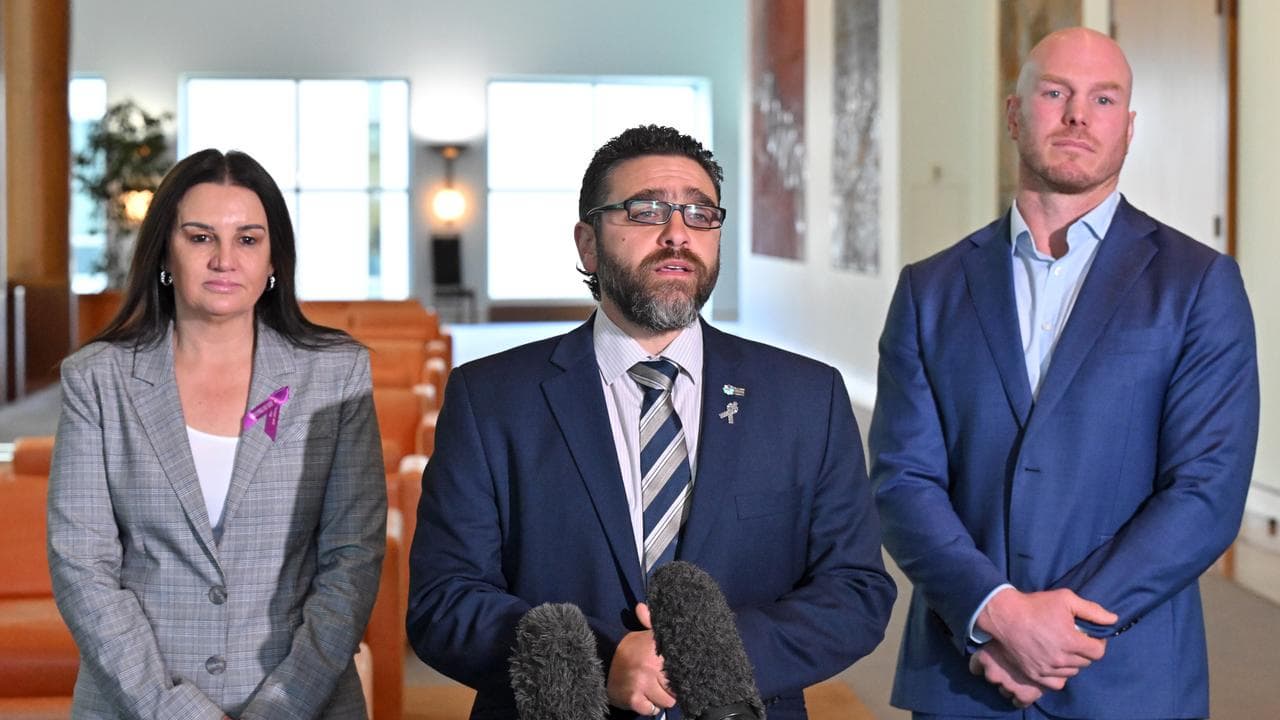 (L-R) Jacqui Lambie, Alex Caruana and David Pocock