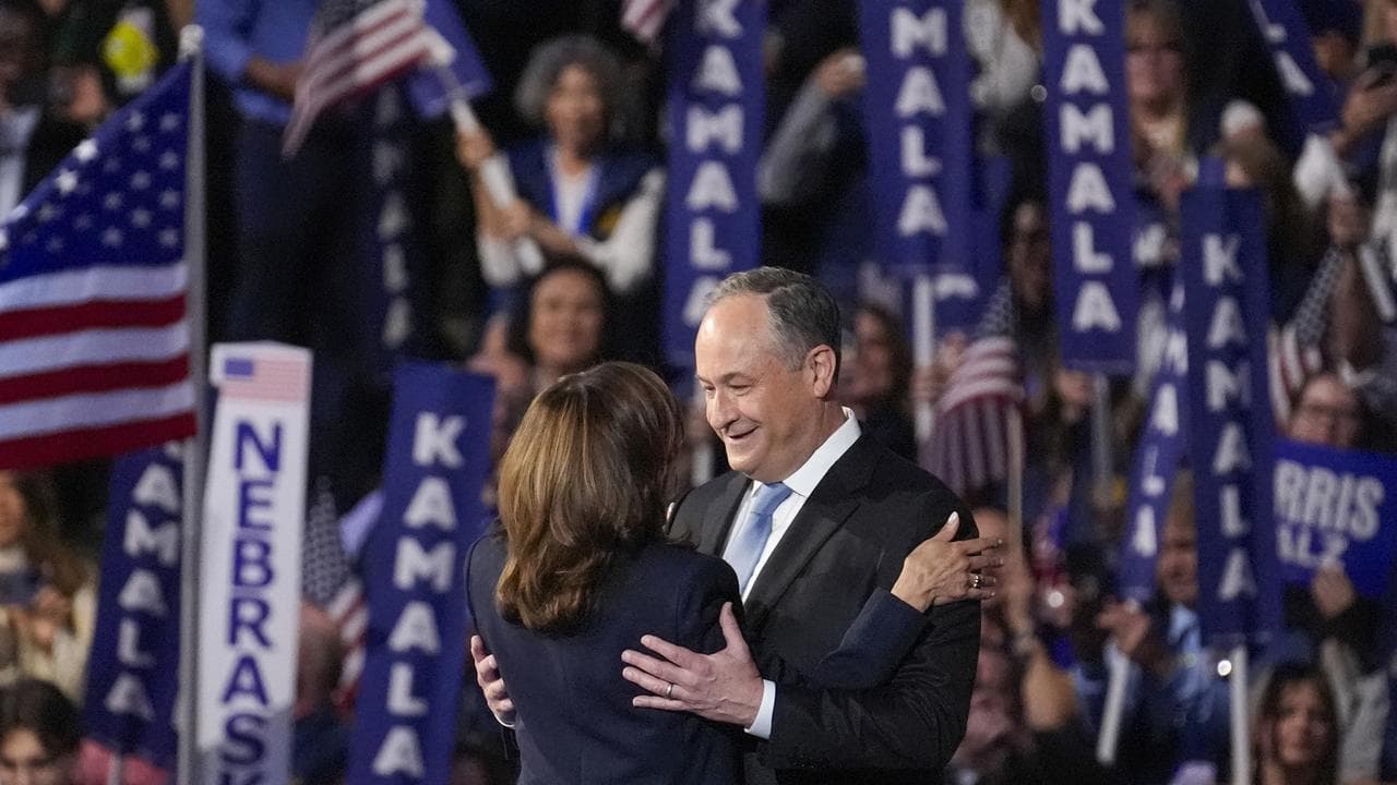 Vice-President Kamala Harris and husband Doug Emhoff at the DNC