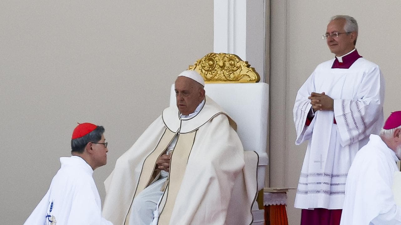 Pope Francis attends the Holy Mass at Tasitolu in East Timor