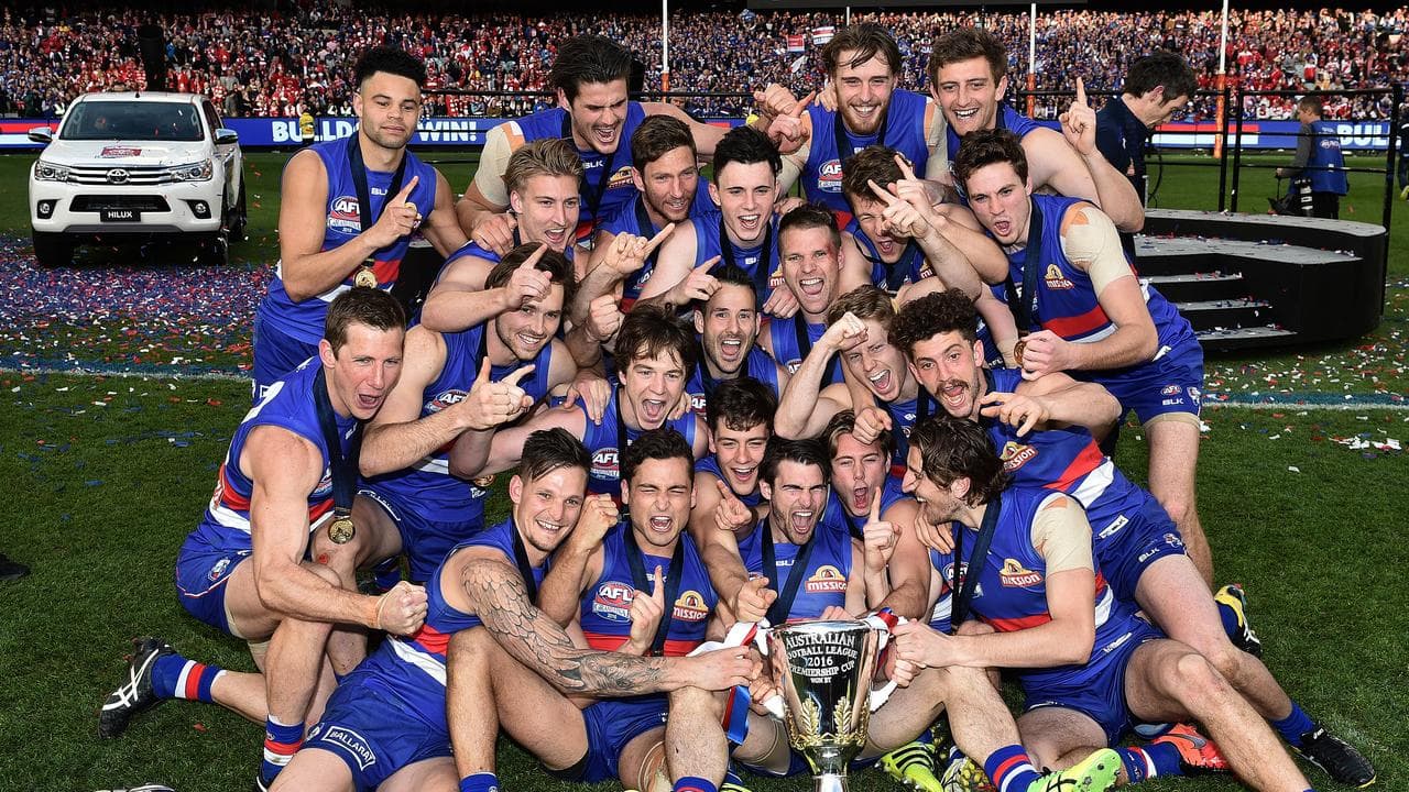 Celebrating Western Bulldogs players.
