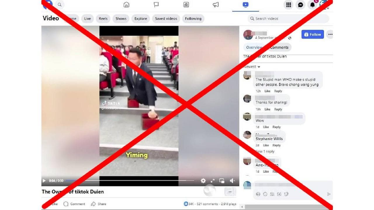 A Facebook post wrongly identifying TikTok founder Zhang Yiming.