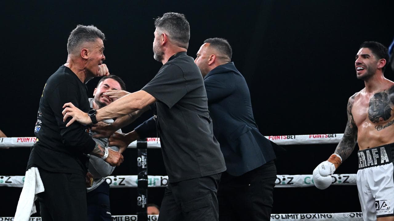 Michael Zerafa looks on as his brother strikes Tommy Mercuri (file)