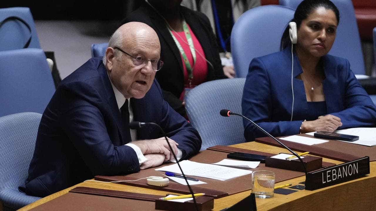 Lebanon Prime Minister Najib Mikati speaks at Security Council meeting