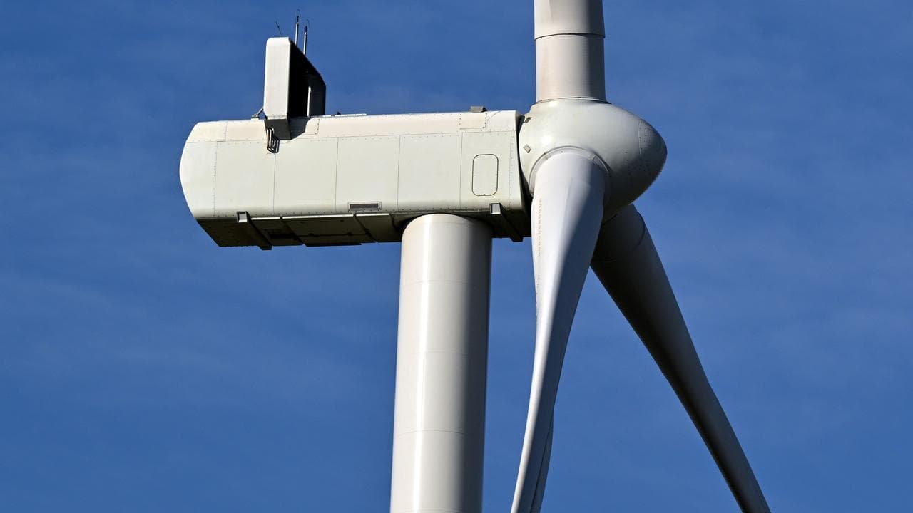 Power-generating windmill turbine close-up