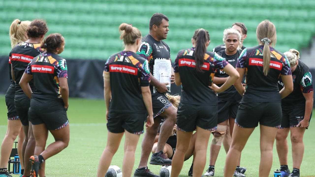 Dean Widders in 2019, revving up the NRL All Stars Women's Captains