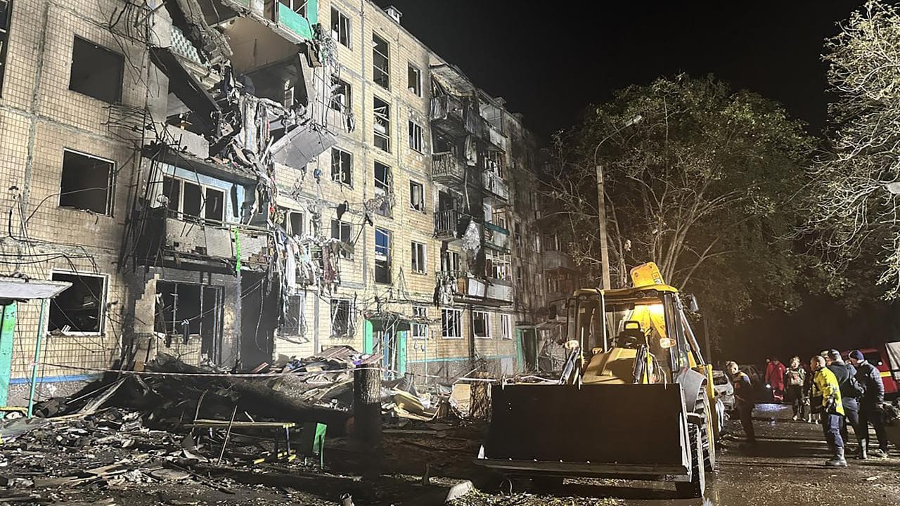 Damage and debris after a Russian strike in Kharkiv, Ukraine