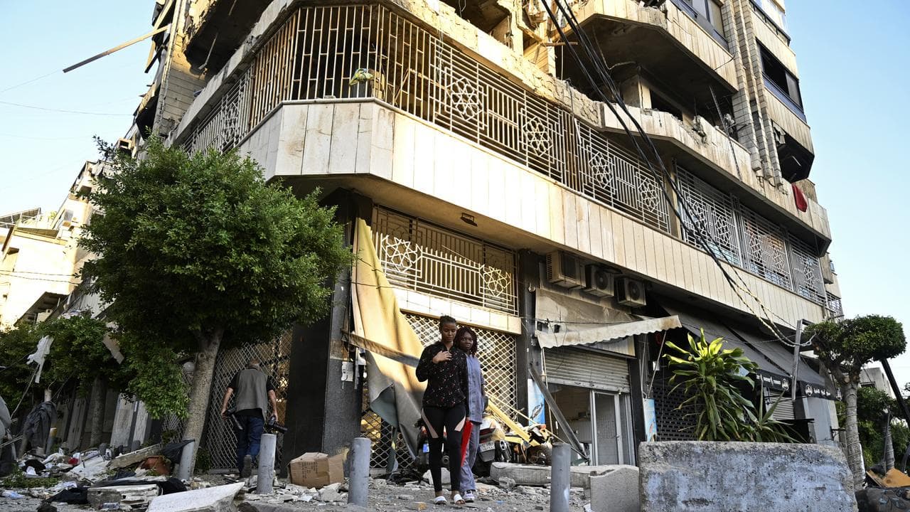 A damaged building in Beirut following an Israeli air strike.