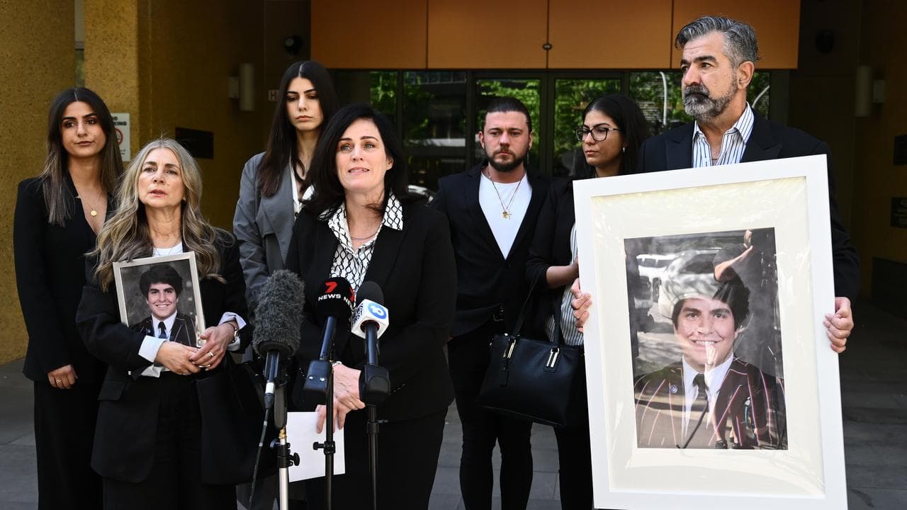 Shari Liby speaks outside the inquest into the death of James Tsindos