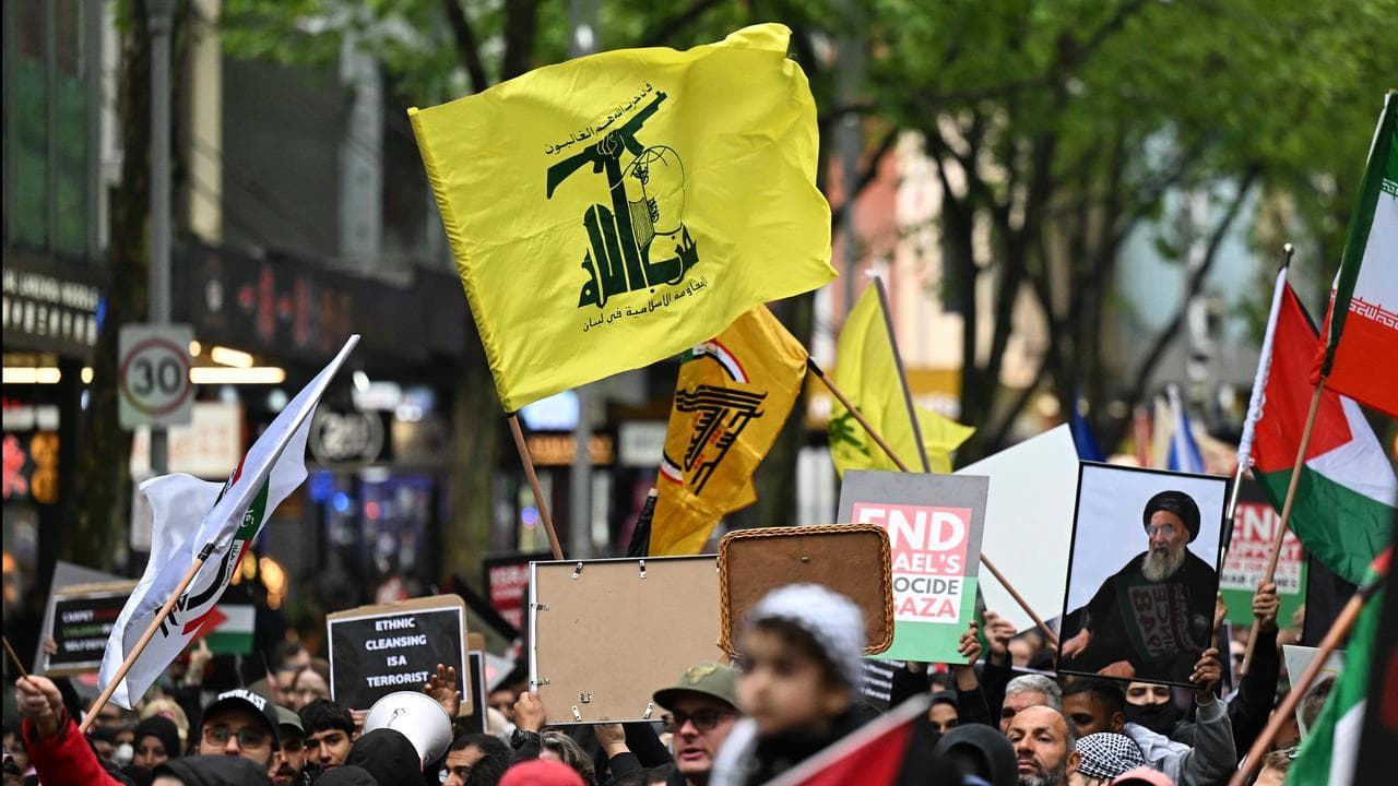 Hezbollah flag at Melbourne rally