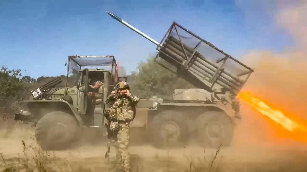 a Russian Grad self-propelled multiple rocket launcher