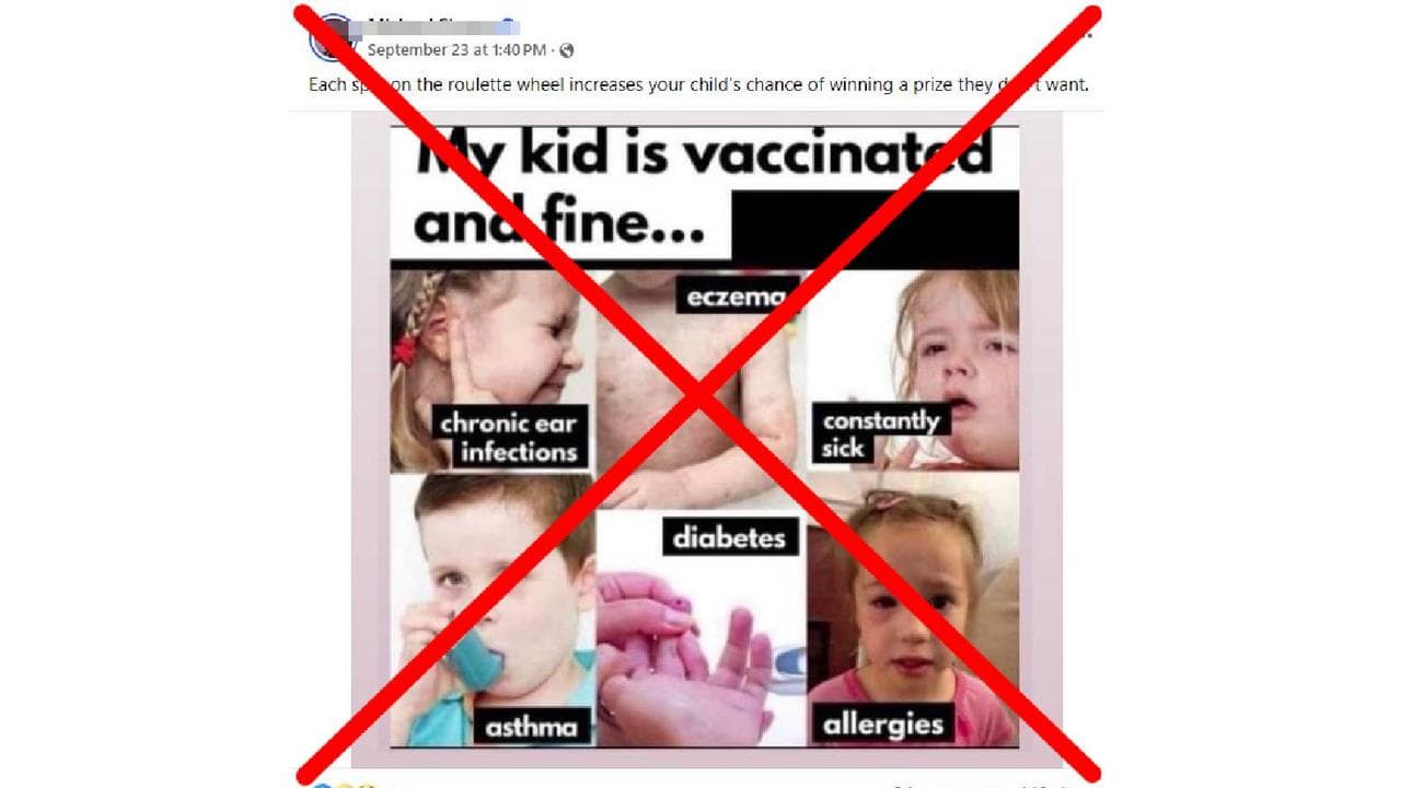 A screenshot of a misleading social media post about child vaccines. 