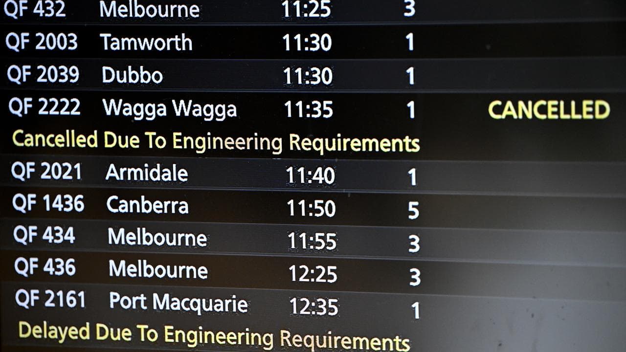 Sign showing cancelled Qantas flights (file image)