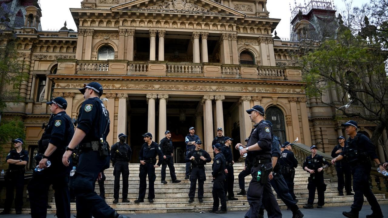 Police prior to a vigil outside Sydney Town Hall