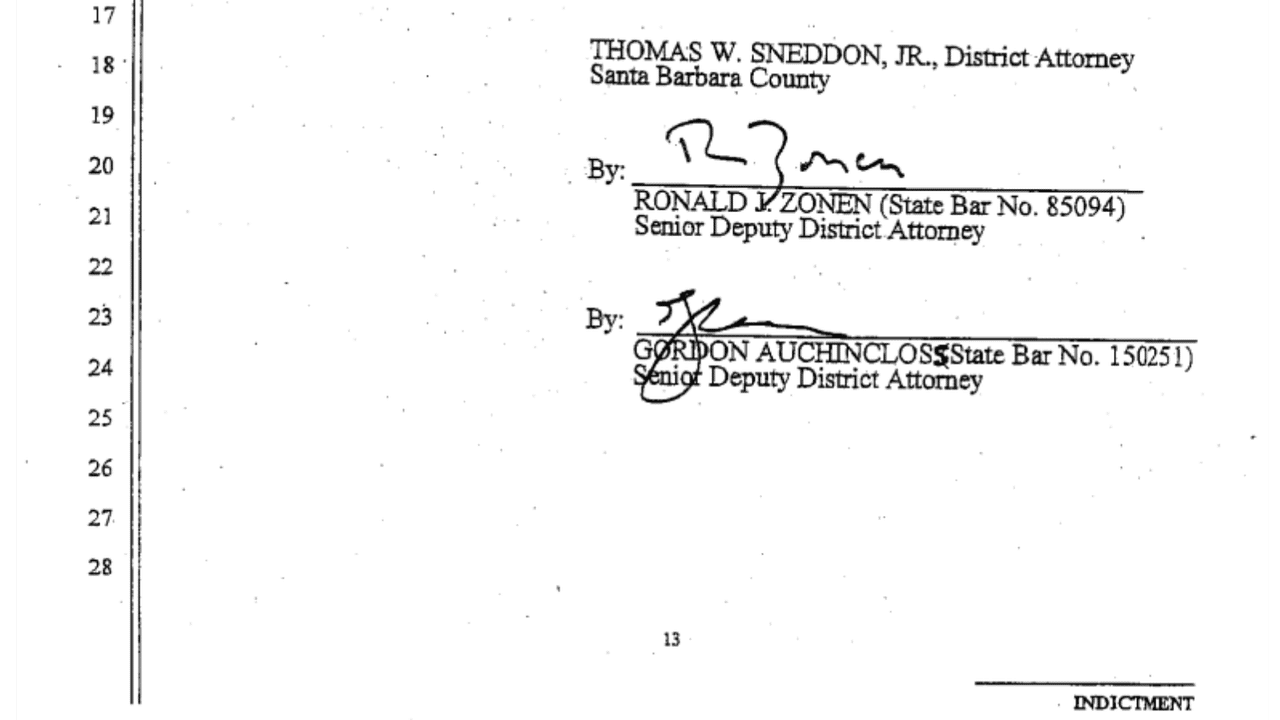 Signatures on the court documents of Michael Jackson trial.