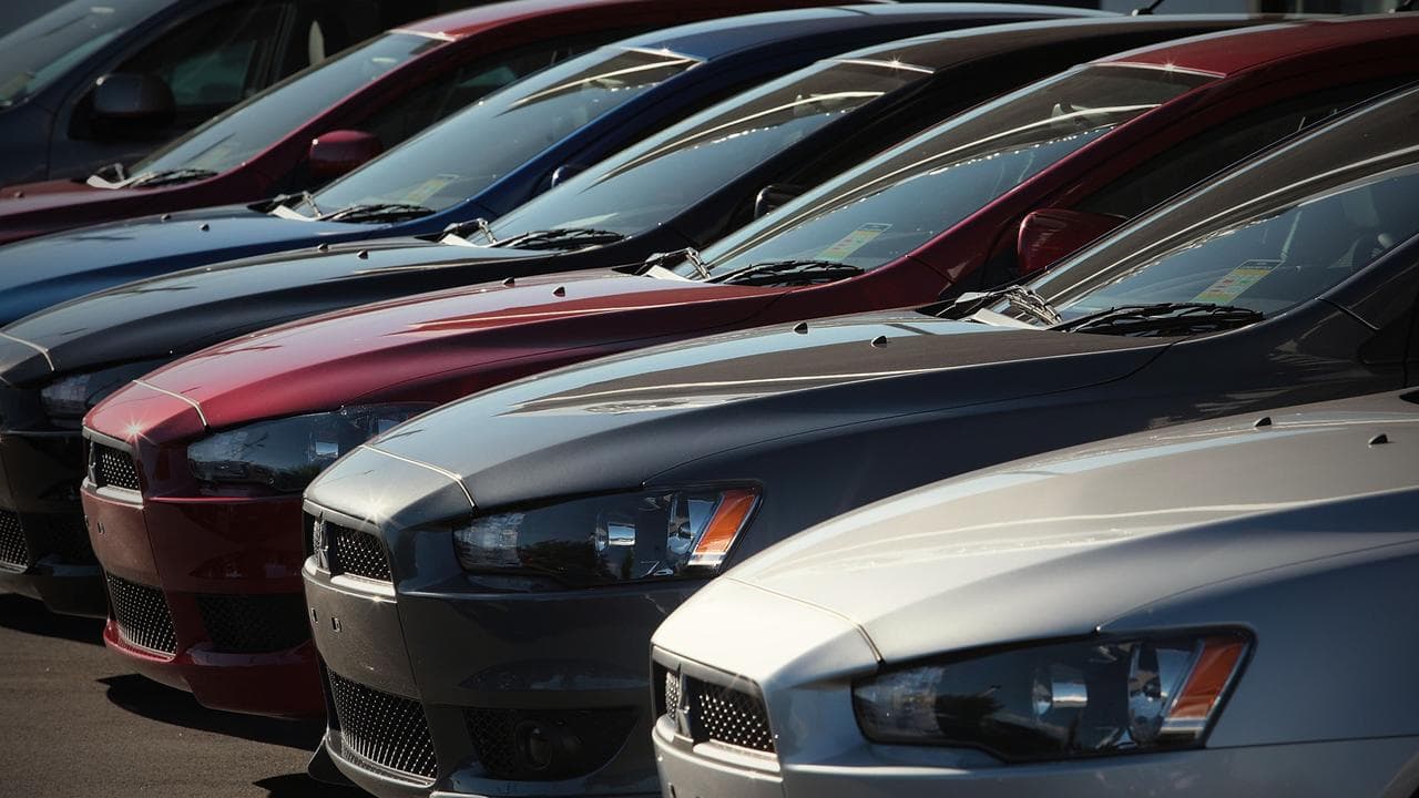 Cars parked at a dealership