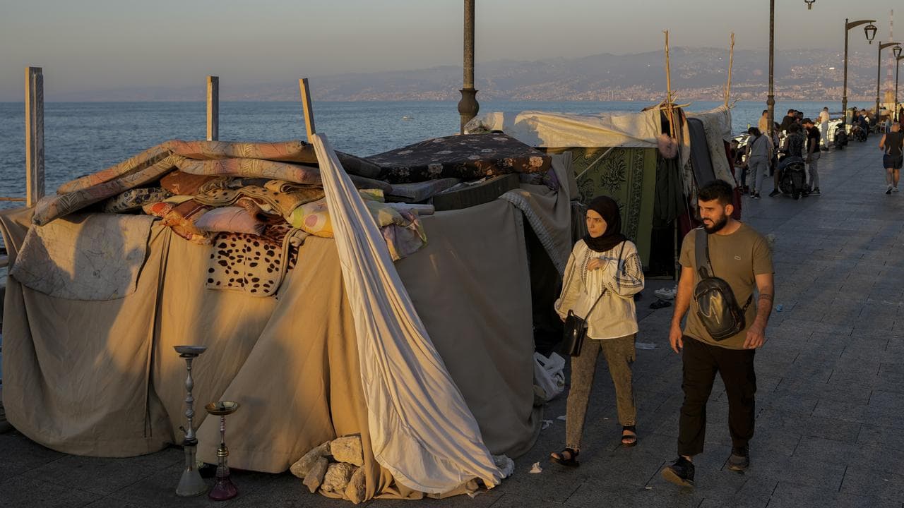 Temporary shelters in southern Beirut following Israel's bombardment