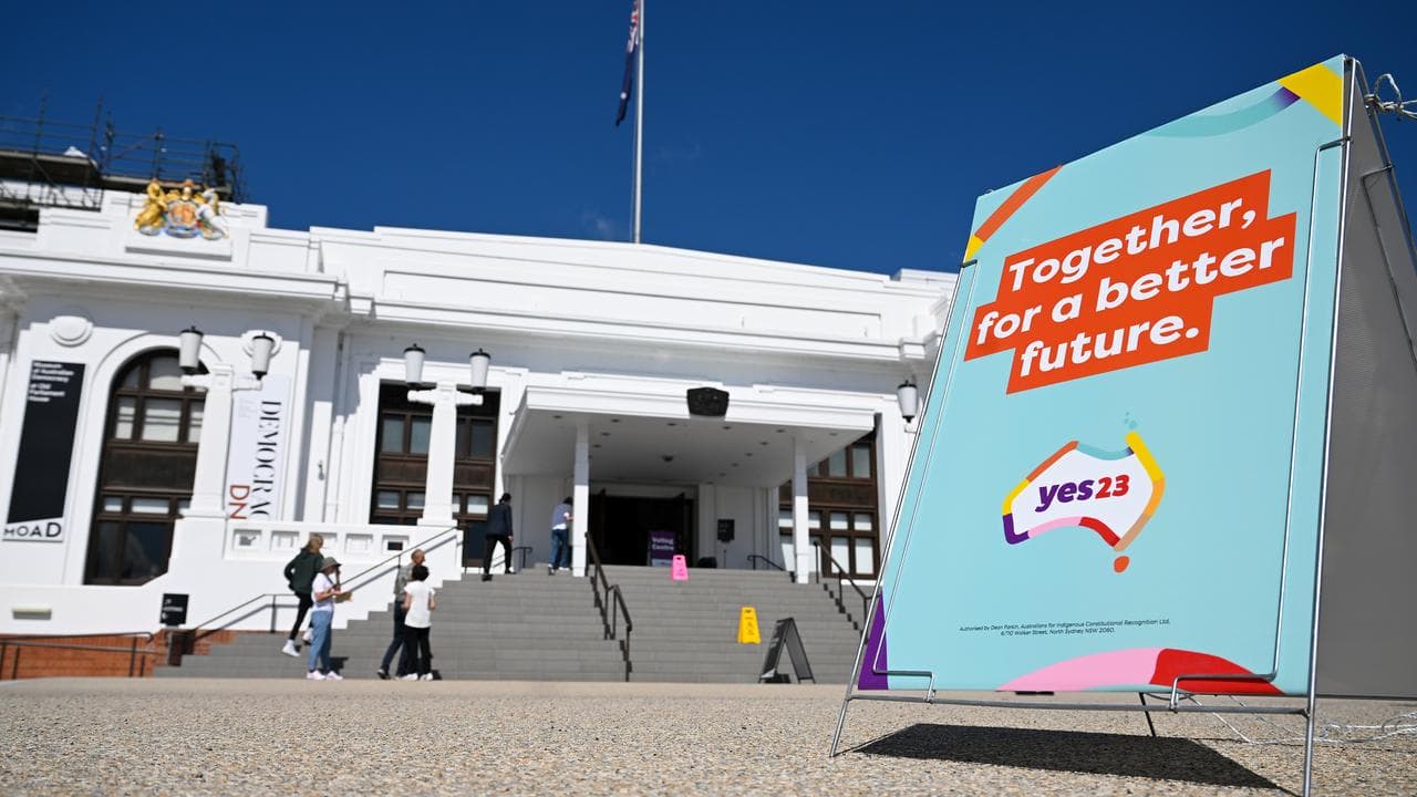 A yes23 sign is seen outside an early voting booth