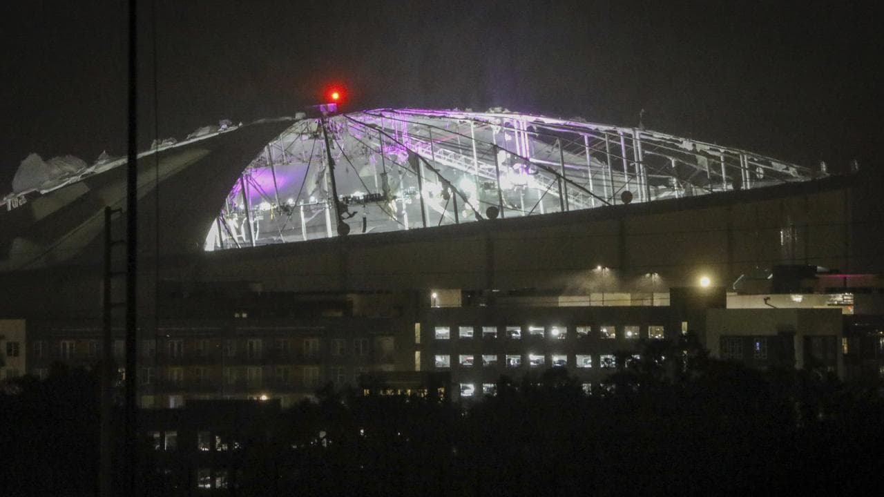 The roof of Tropicana Field was damaged by Hurricane Milton