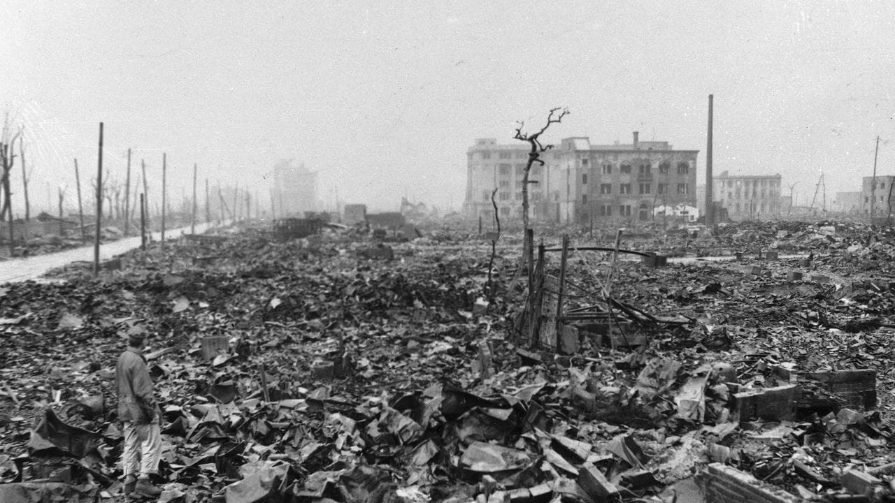 A 1945 photo of Hiroshima, Japan, after the atom bomb was dropped