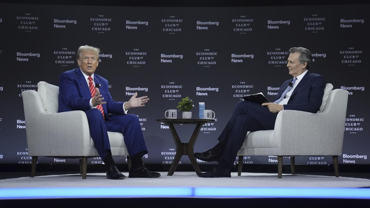 Donald Trump and Bloomberg News Editor-in-Chief John Micklethwait