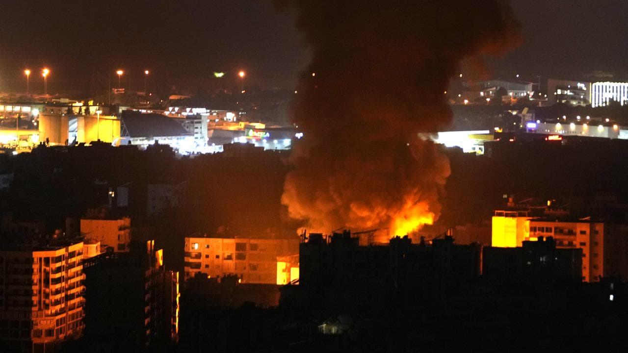 Flames and smoke rise from Israeli airstrike on Beirut