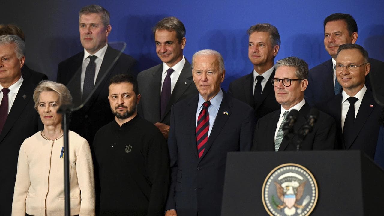 Volodymyr Zelenskiy with US President Joe Biden and European leaders.
