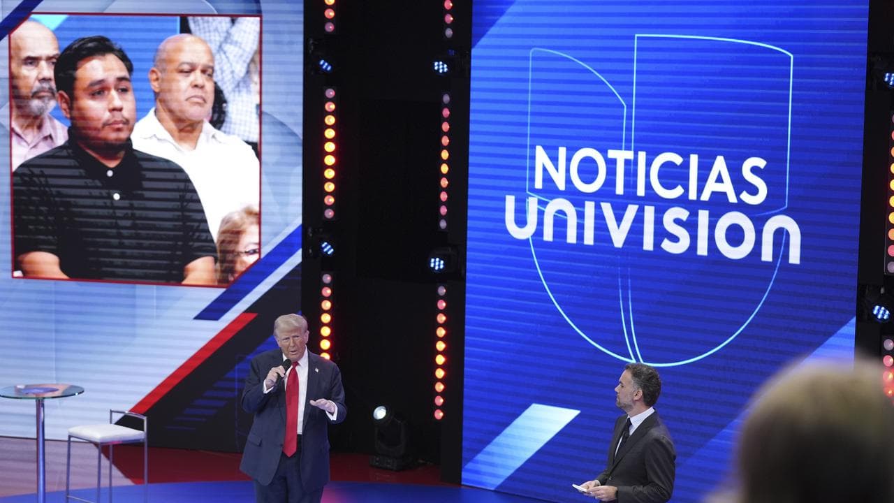 Donald Trump speaks during a Univision town hall