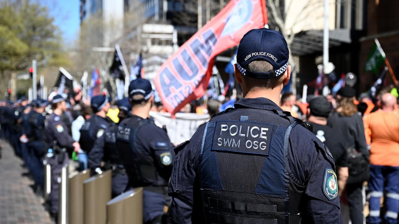 Riot police at a CFMEUrally in Sydney