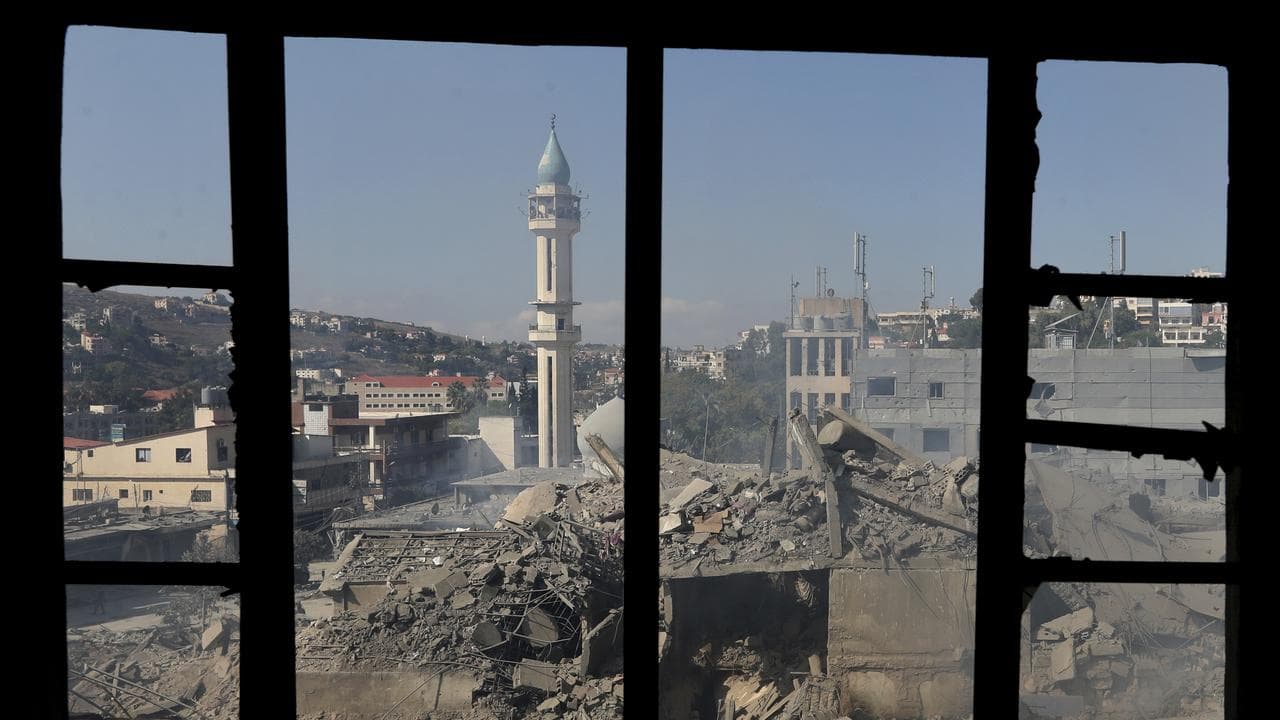 Destroyed buildings in Nabatieh, Lebanon.