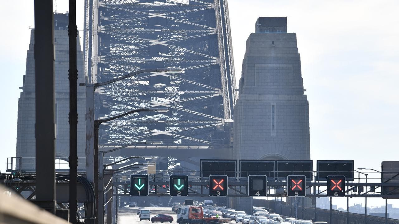 The wreckage of a multi car accident on the Sydney Harbour Bridge