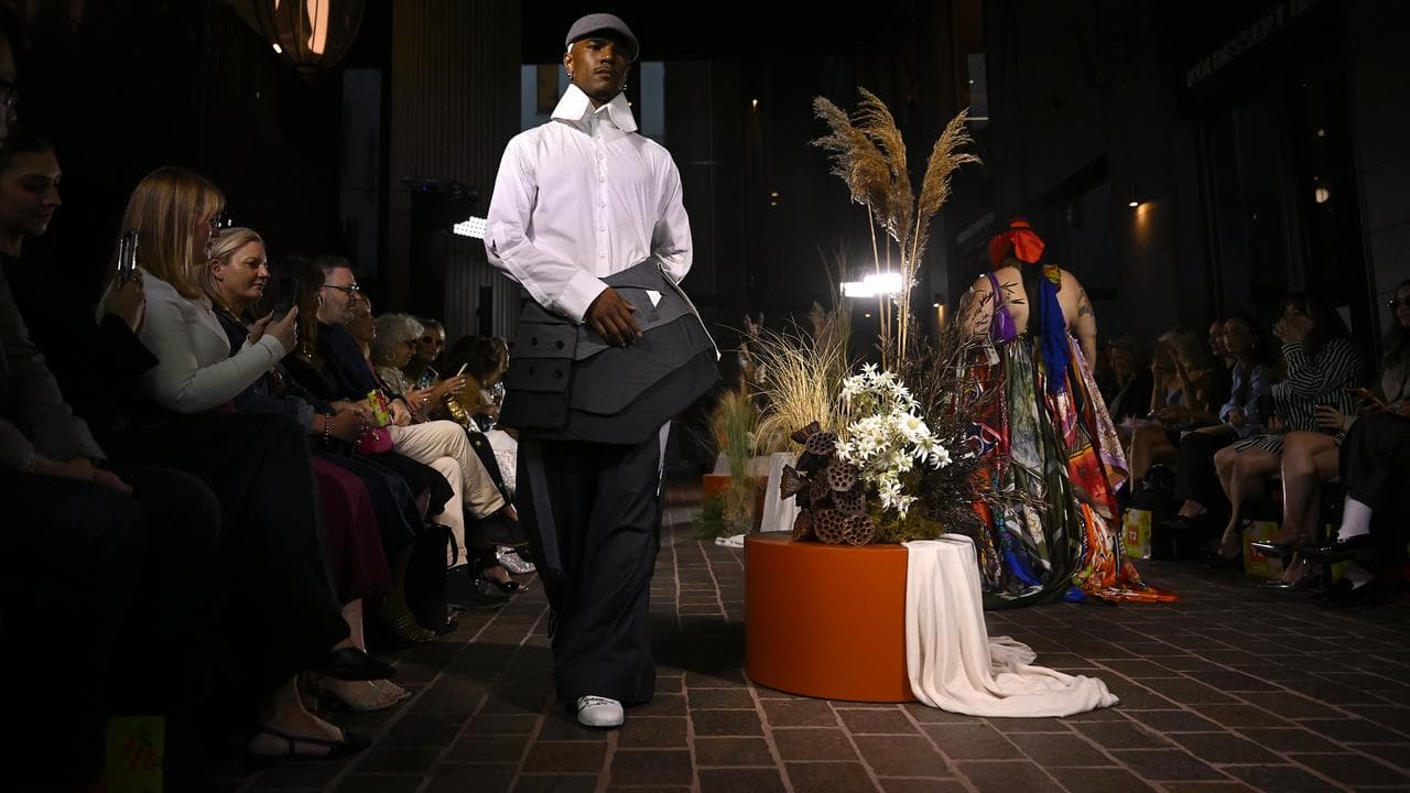 A model walks the runway during a Melbourne Fashion Week
