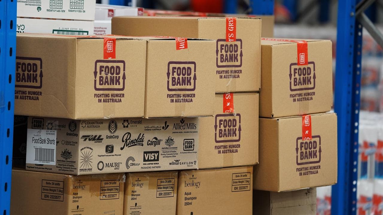 Foodbank boxes are seen at a Foodbank in Melbourne