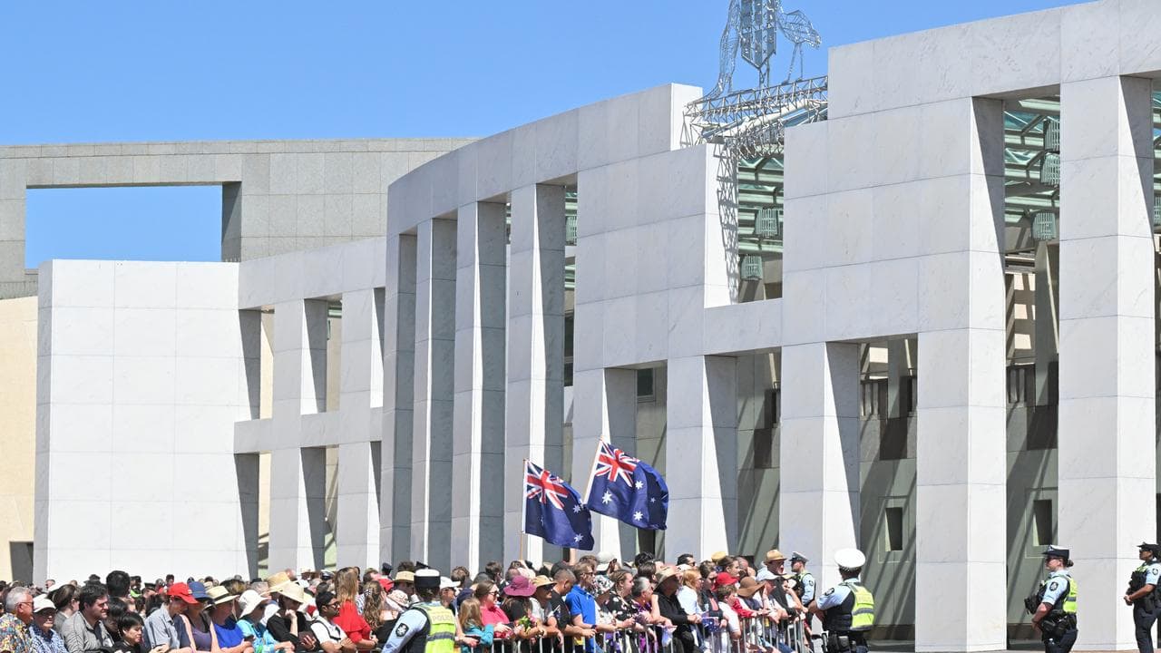 Crowds outside parliament house in Canberra
