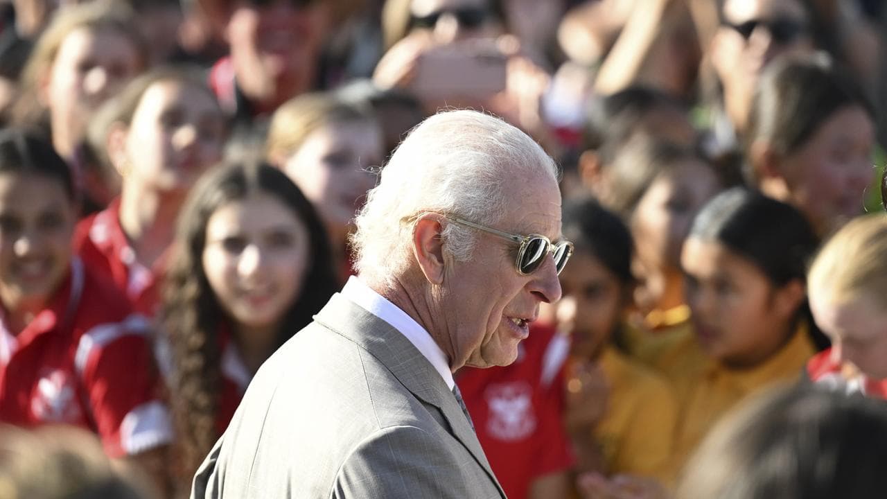 King Charles in sunglasses with crowds