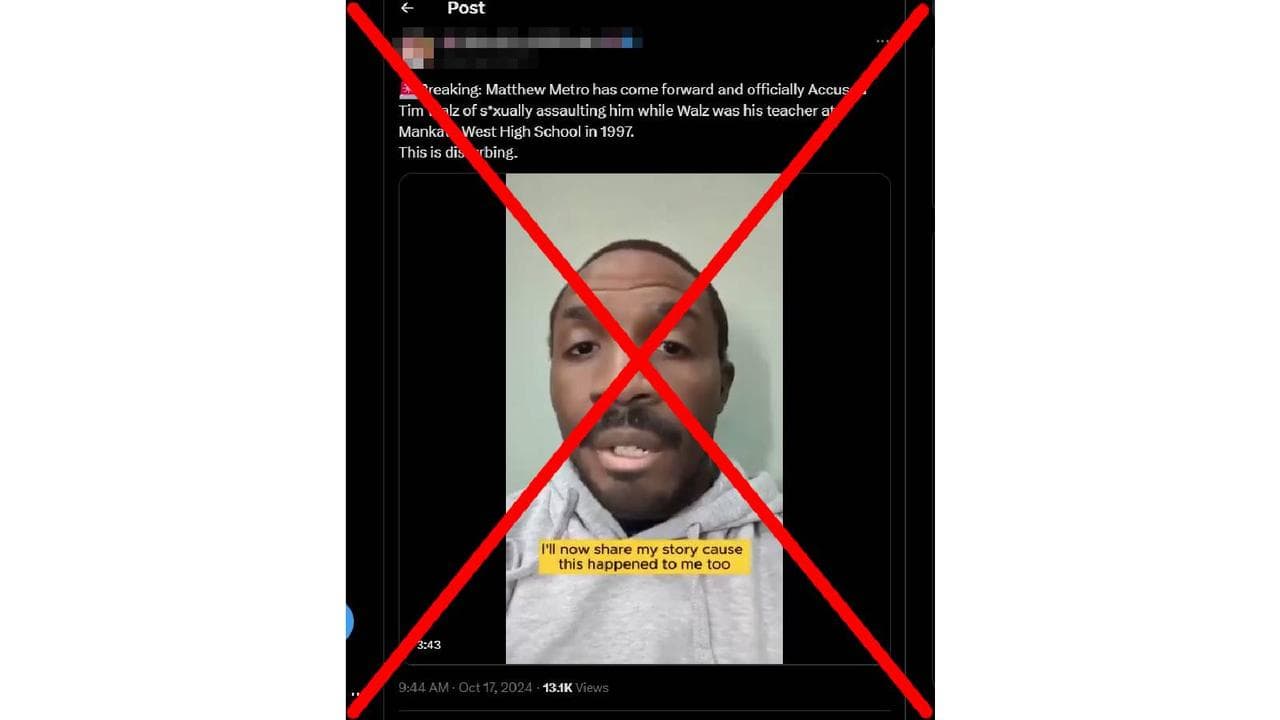 Screenshot of a fake video of a person falsely identified as Mr Metro.