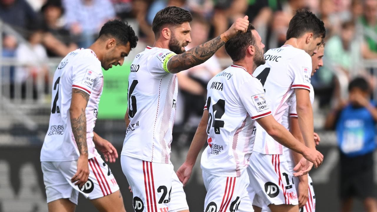 Socceroos forward Brandon Borrello (second left).