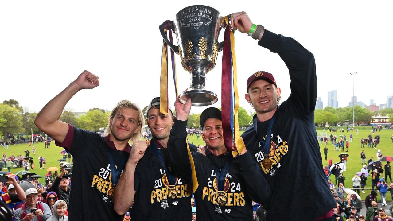 (L-R) Kai Lohmann, Josh Dunkley, Dayne Zorko and Harris Andrews.