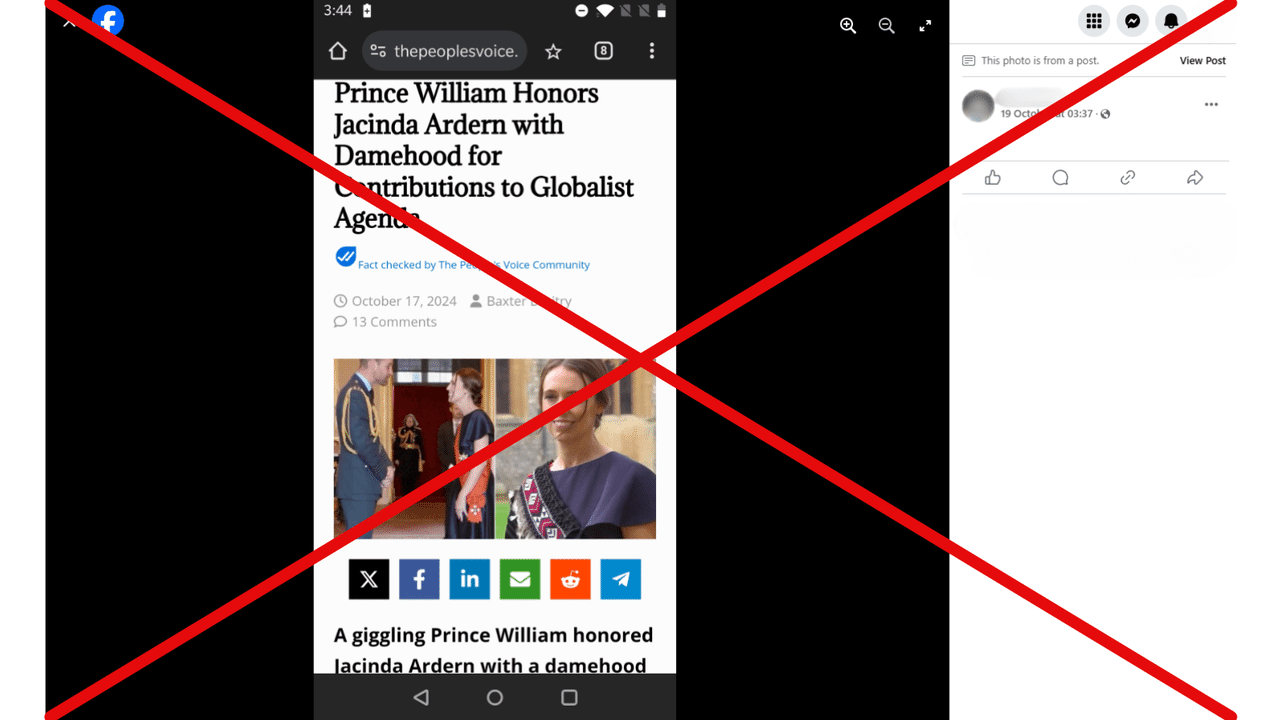 Facebook post about Jacinda Ardern's damehood