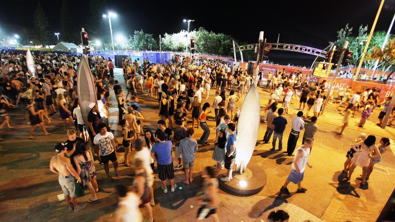 Crowds gather for schoolies celebrations on the Gold Coast