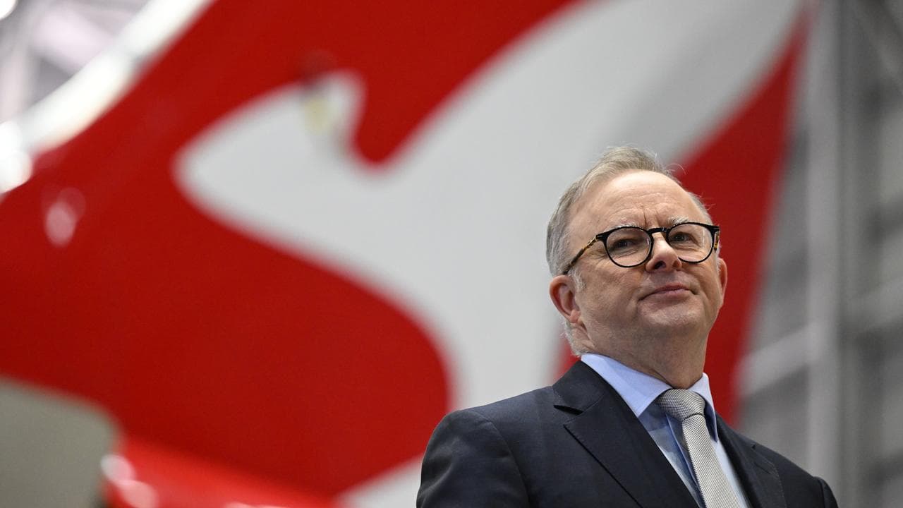 Prime Minister Anthony Albanese speaking at a Qantas event