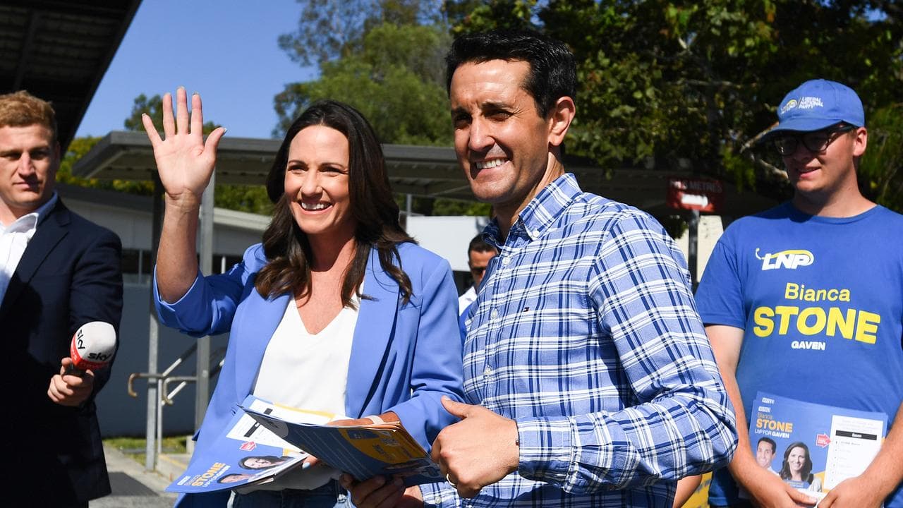 LNP candidate for Gaven Bianca Stone (left) with David Crisafulli.