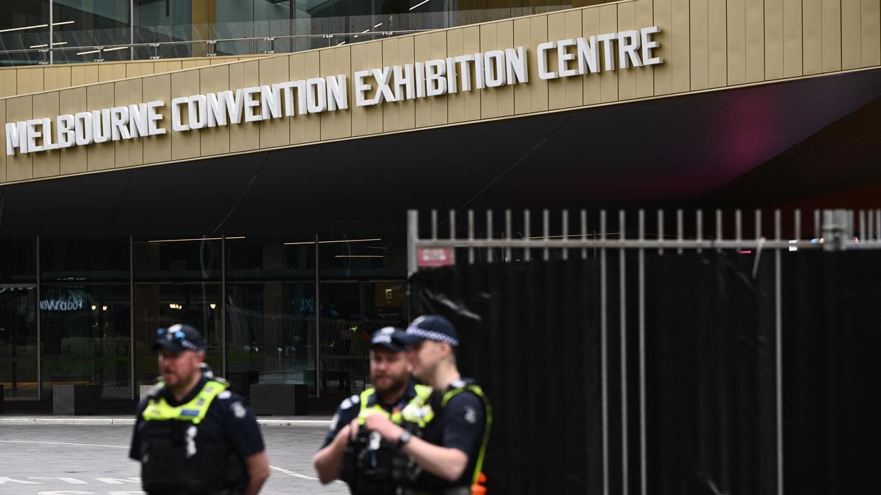 Police outside the Melbourne Convention and Exhibition Centre