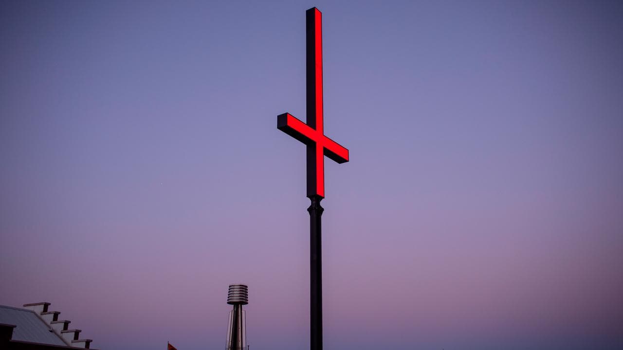 Red inverted crosses at Dark Mofo in 2018