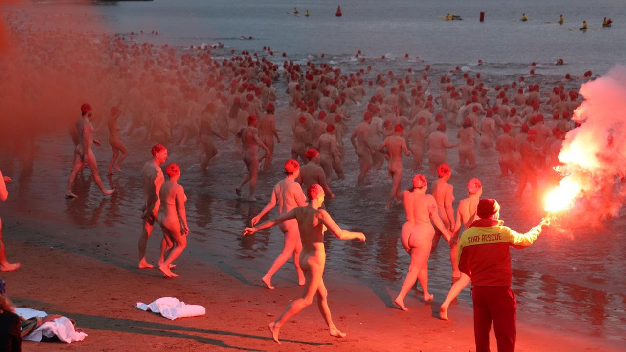 The annual nude winter solstice swim during Hobart's Dark Mofo