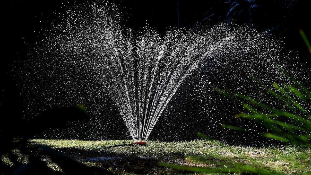 Sprinkler waters garden