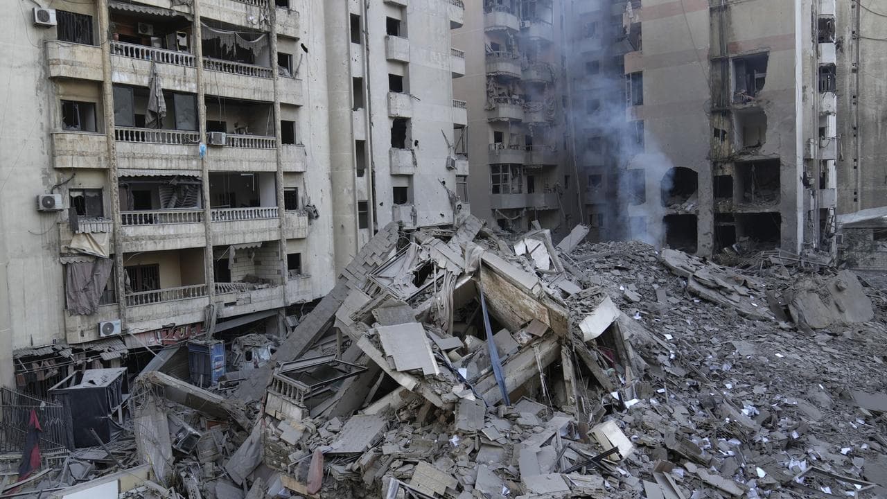 A destroyed building after an Israeli air strike in southern Beirut