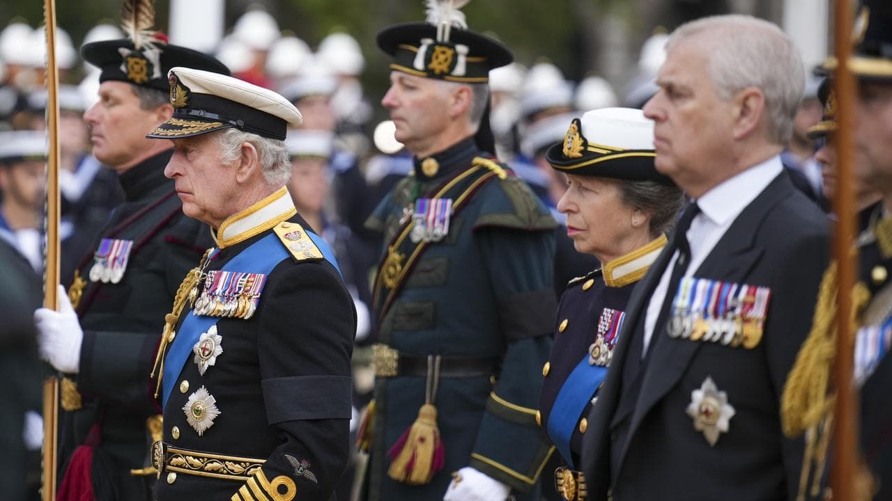 A file photo of Kind Charles, Princess Anne and Prince Andrew
