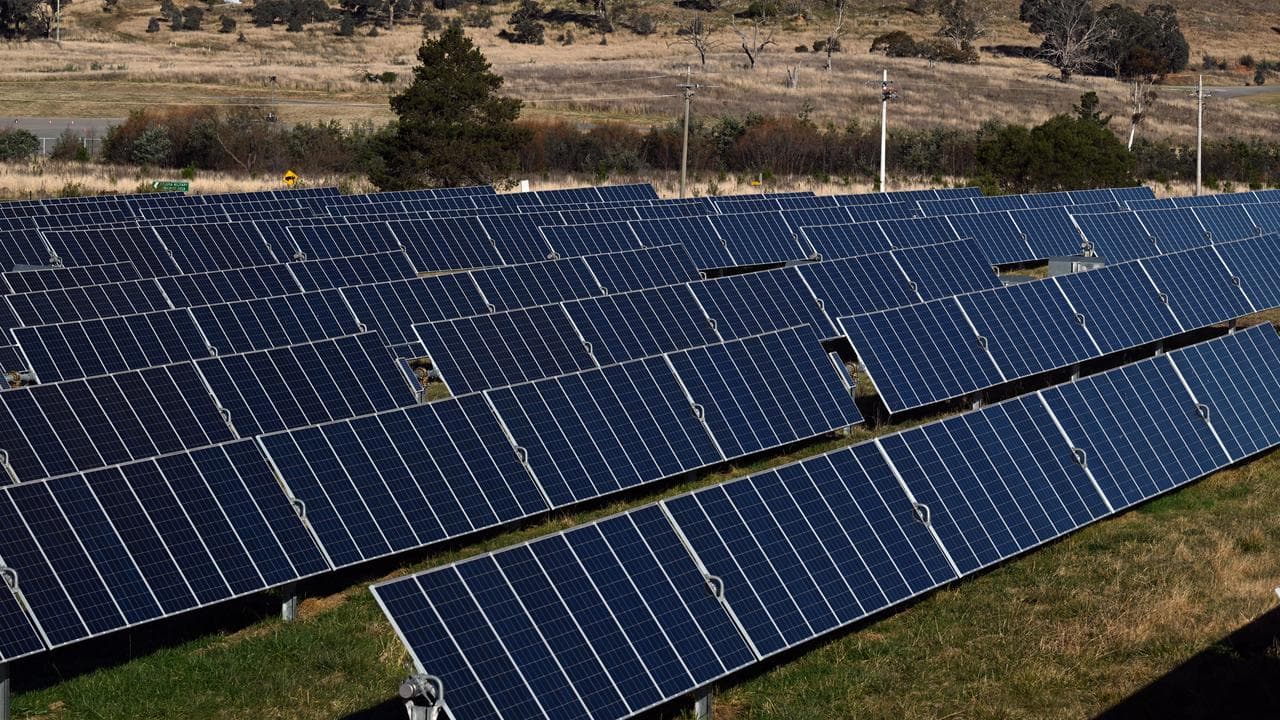 Solar panels are seen at solar farm (file image)