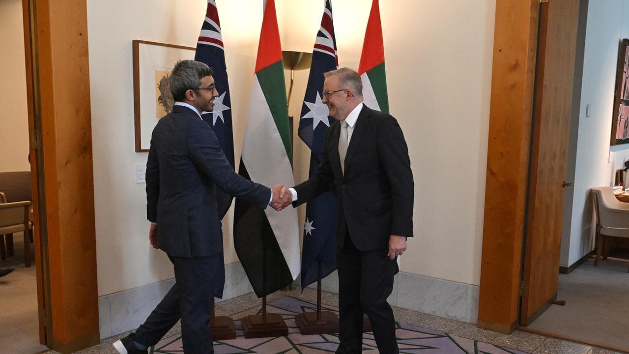 Abdullah bin Zayed Al Nahyan and Anthony Albanese in Canberra