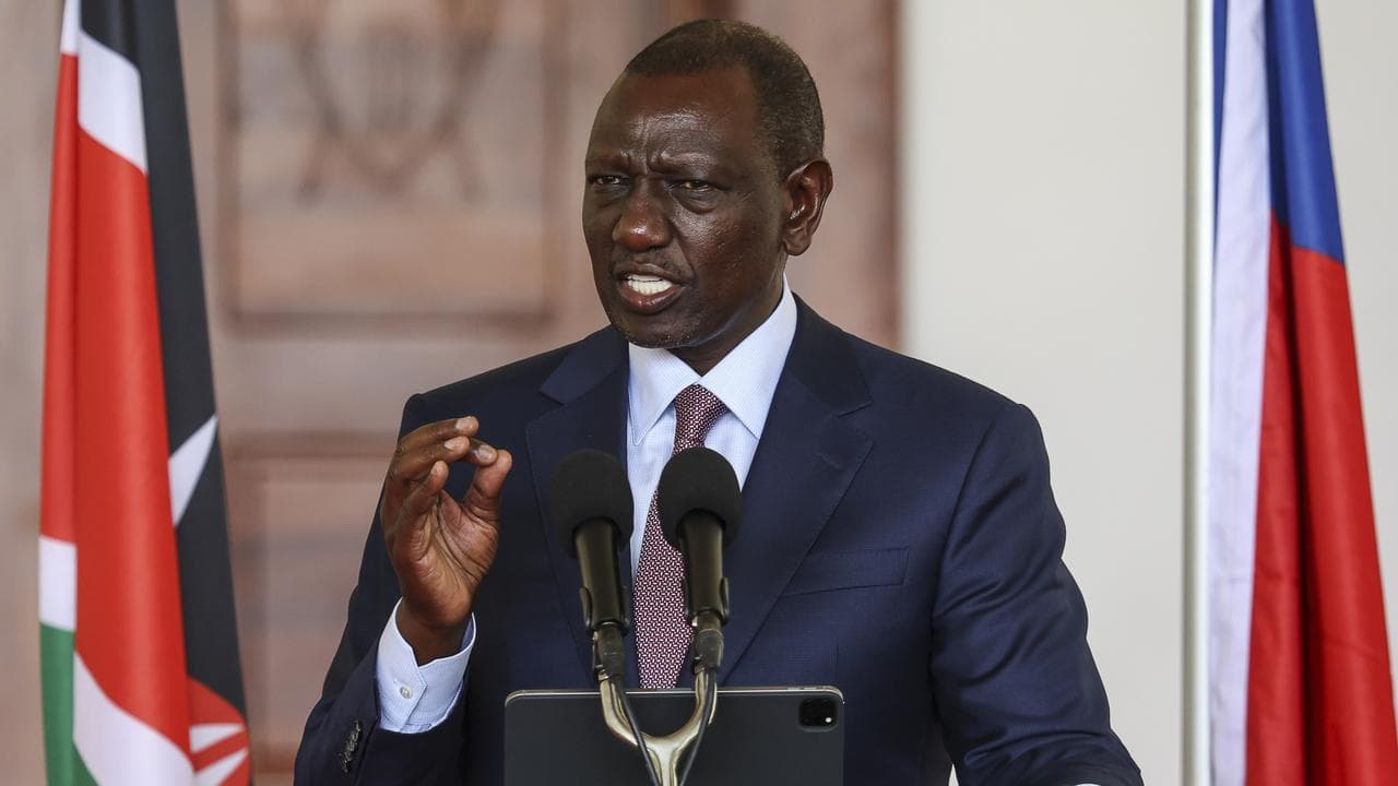 Kenyan President William Ruto speaks at a press conference